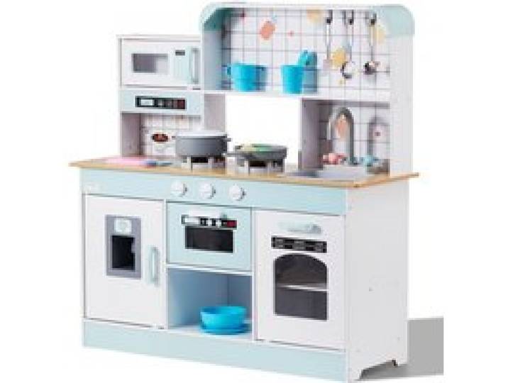 VEVOR Spielküche für Kinder, Holzspielzeug-Küchenset mit Lichtern und Geräuschen, Kleinkinderküche mit Eismaschine, Ofen, Spüle, Mikrowelle, Kühlschrank und Utensilien- und Obstzubehör für Kleinkinder im Alter von 3–8 Jahren, weiß