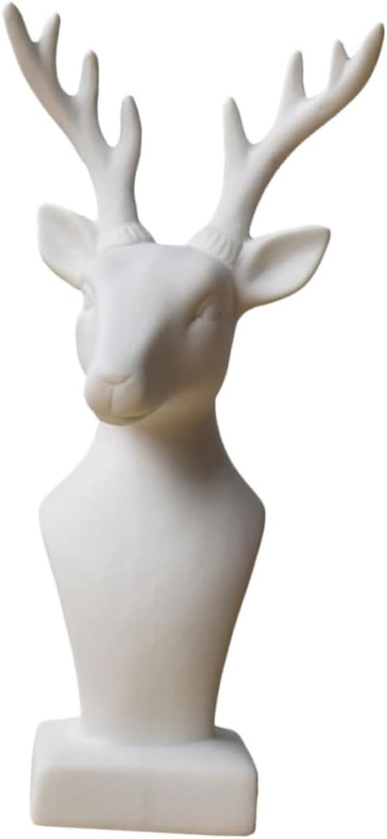 Wit Keramisch Herten Hoofd Ornament met Kandelaar - 19 cm