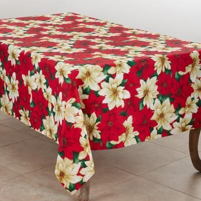 Saro Lifestyle Holiday Tablecloth with Poinsettia Design
