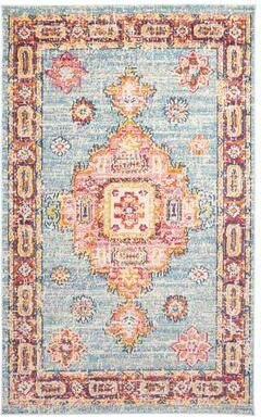 ECARPETGALLERY Machine Made Lotus Blue Area Rug
