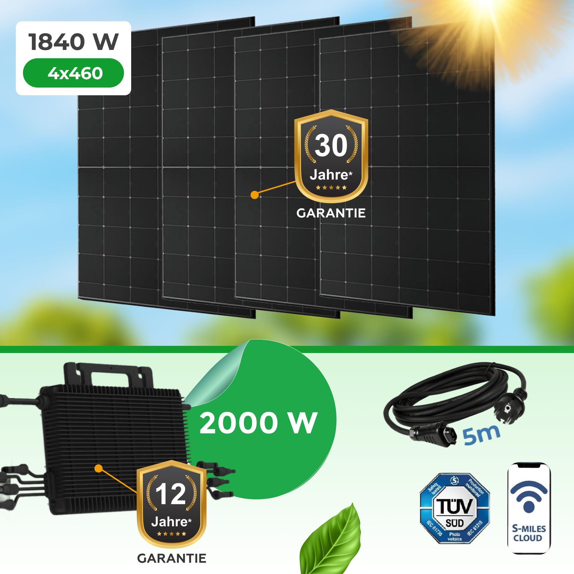 Balkonkraftwerk 1840Watt mit Hoymiles HMS 2000-4Wb HiFlow Pro Wechselrichter. PV Module 4 x 460 Watt , APP. WiFi