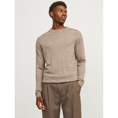 Rundhalspullover JACK & JONES "JPRBLAMARK MERINO KNIT CREW NECK LN", Herren, Gr. M, beige (greige detail:melange), Strick, Obermaterial: 100% Wolle, meliert, normal normal, Rundhals, Bündchen, Pullover Rundhalspullover, Wolle, regular fit