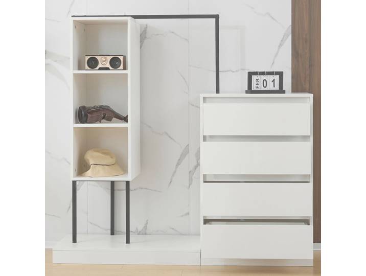 Commode à cinq tiroirs Armoire penderie avec tiroirs Ensemble armoire 135x100x40 cmbuffet tringle à vêtements Blanc