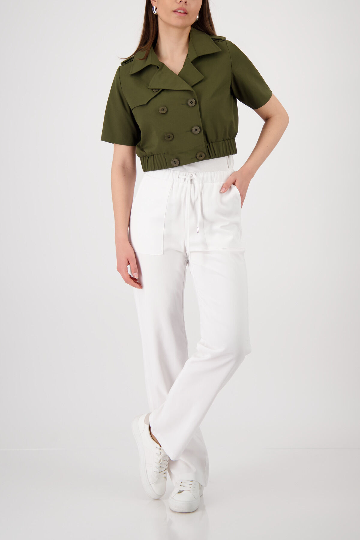 Schlupfhose MONARI "Hose Schlupf", Damen, Gr. 42, N-Gr, weiss (ecru), Web, Obermaterial: 92% Modal, 8% Polyester, unifarben, regular fit lang, Hosen Schlupfhose, Regular fit mit Taschen ecru 42, N-Gr