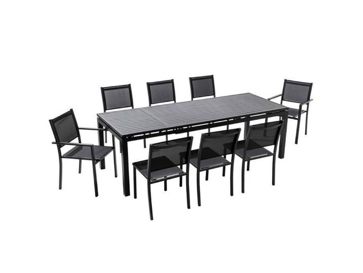 Ensemble table de jardin extensible et 8 assises en aluminium gris Galilée - Oviala