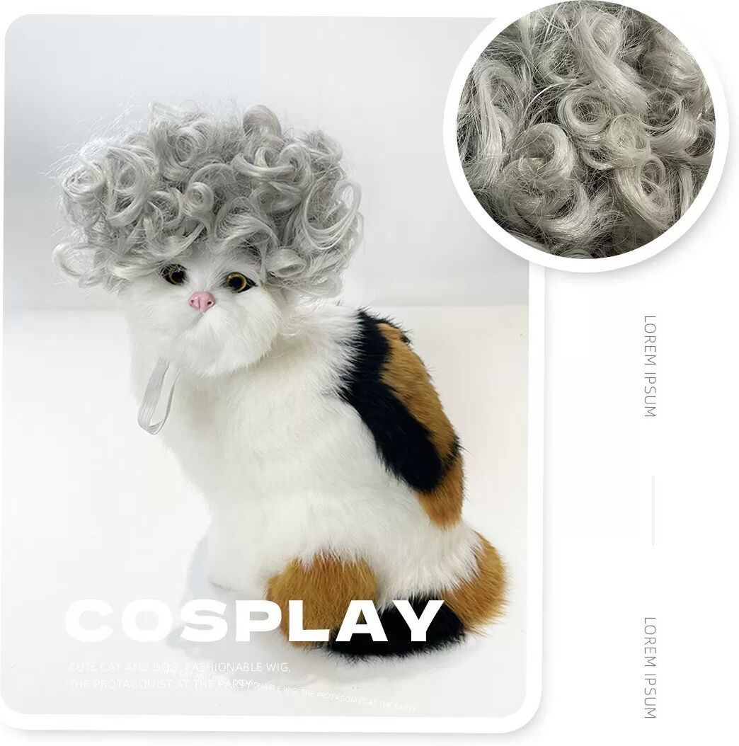 INF Graue Katzenperücke Afro - Lustige Cosplay Kopfbedeckung für Haustiere