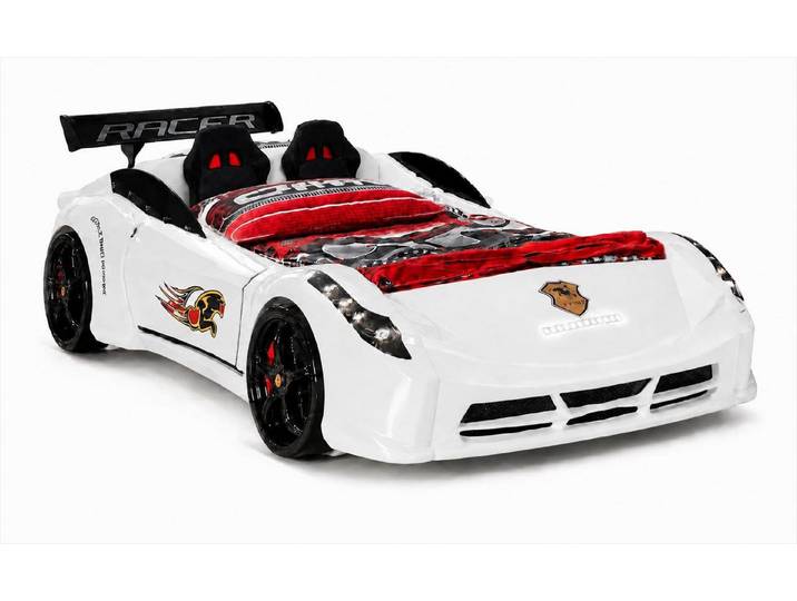 JVmoebel Autobett Autobett Kinderbett Rennwagen Sportwagen Racing Schwarz LED, Made in Europa