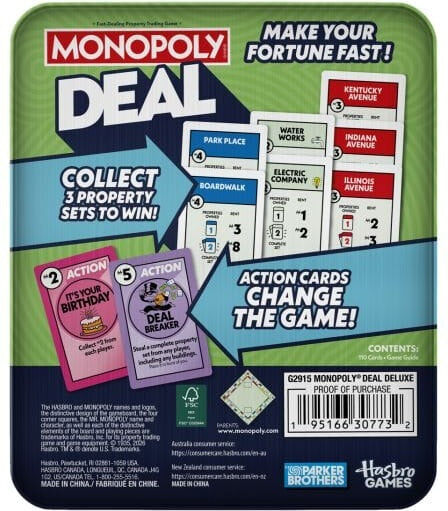 Monopoly Deal Tin - Family Card Game for 2-5 Players, Ages 8+, 15 Minute Play Time