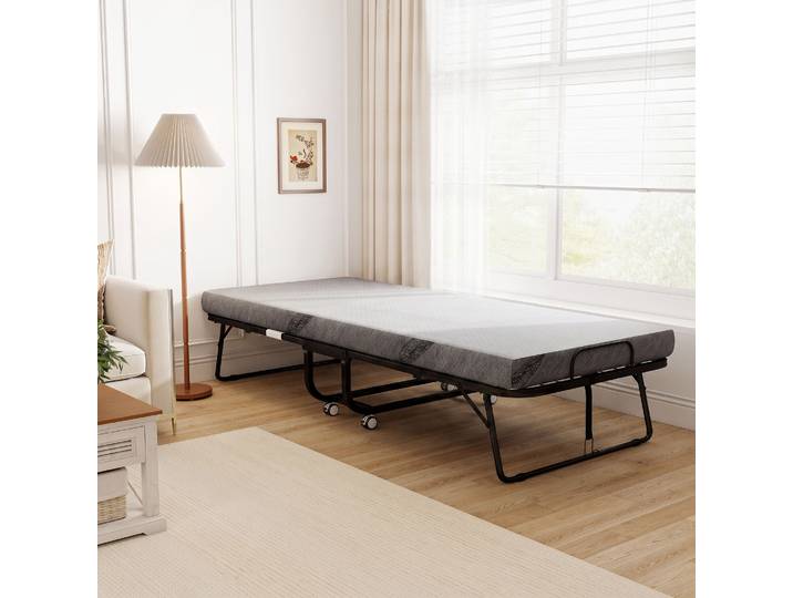 HOMCOM Lit Pliant Voyage Roulettes Matelas Acier Blanc+Noir