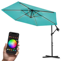 Swing&Harmonie® Luxus LED Sonnenschirm mit RGB Beleuchtung inkl. Fernbedienung, APP Steuerung, Ampelschirm, Garten Schirm 350cm - türkis