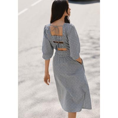 Maxikleid PEPE JEANS "Kleid CHIA DRESS", Damen, Gr. M, Normalgrößen, grau (union blau), 100% Baumwolle, Kleider Maxikleid