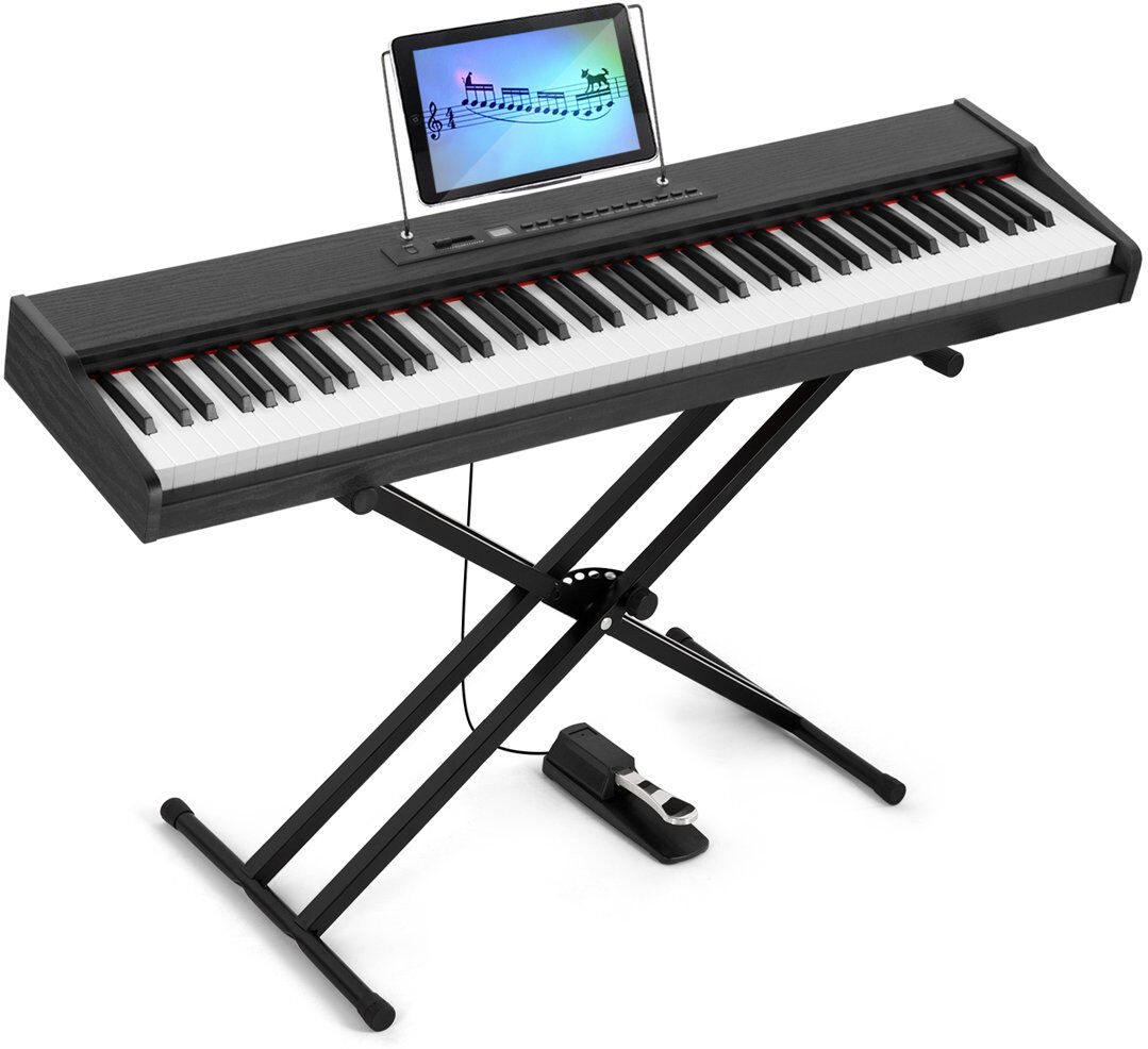 Mustard Fashion Wood 88 Key Portable Electric Piano With Stand Black 8.1cm H X 124.5cm W X 27.9cm D