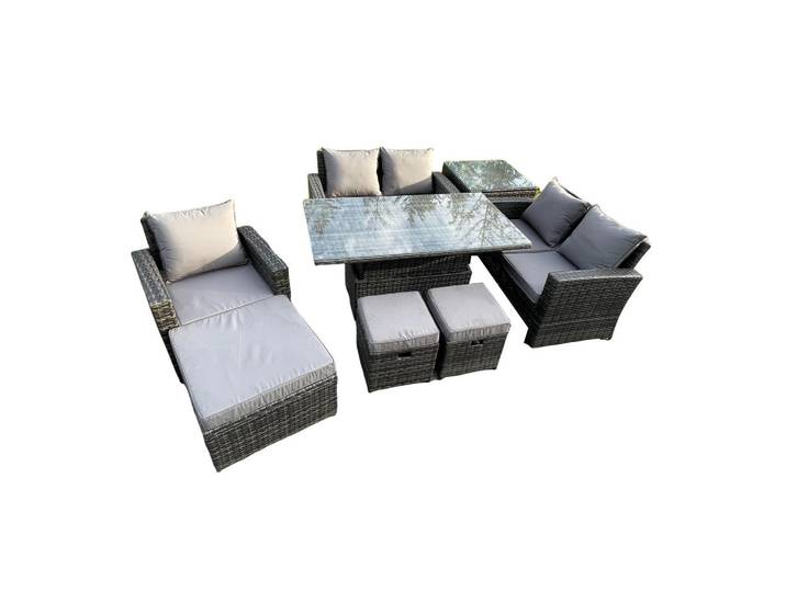 Fimous Gartenmöbel SET Polyrattan 8-Sitzer, Dunkelgrau, Metall, rechteckig, Gartenmöbel, Gartengarnituren, Gartenmöbel-Sets