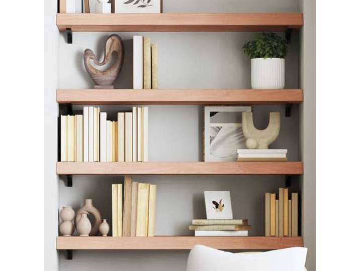 KTHLBRH Wandregal braun 80 x 30 x (2-6) Zentimeter Massiv lackierte Eiche mit scharfen Kanten, rustikales Wandregal aus Naturholz für Badezimmer, Schrank, Schreibtisch, solide