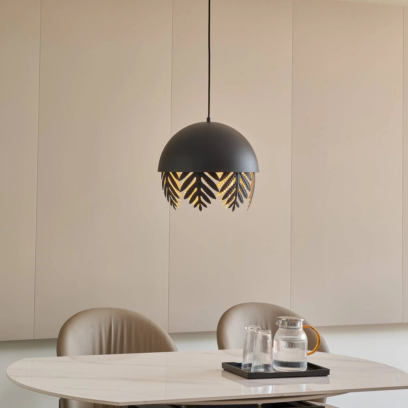 Lucande Design Hanglamp Dome, zwart en goud/messing, dimbaar, metaal