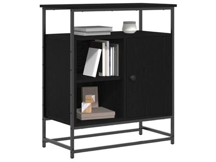 KTHLBRH Anrichte Eiche schwarz 69 x 35 x 80 cm Holz mehrschichtig 2 Türen mit Reißverschluss, modernes Design, schwarze Beine, Stahlgriffe, für Esszimmer