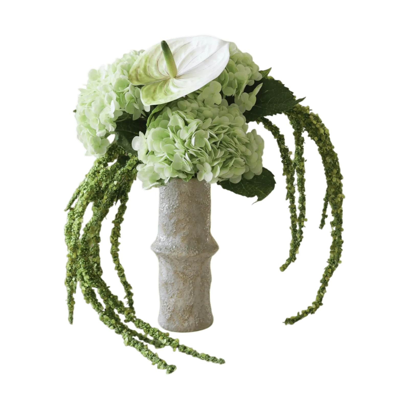 Botané Dewdrop Symphony kunstbloemboeket met lichtgroene hortensia, anthurium en amarant, 6 stuks