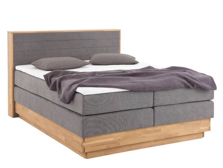 Boxspringbett, Microfaser, Grau, 160×200 cm, inkl. Bettkasten & Topper, Klassisch, Home Affaire