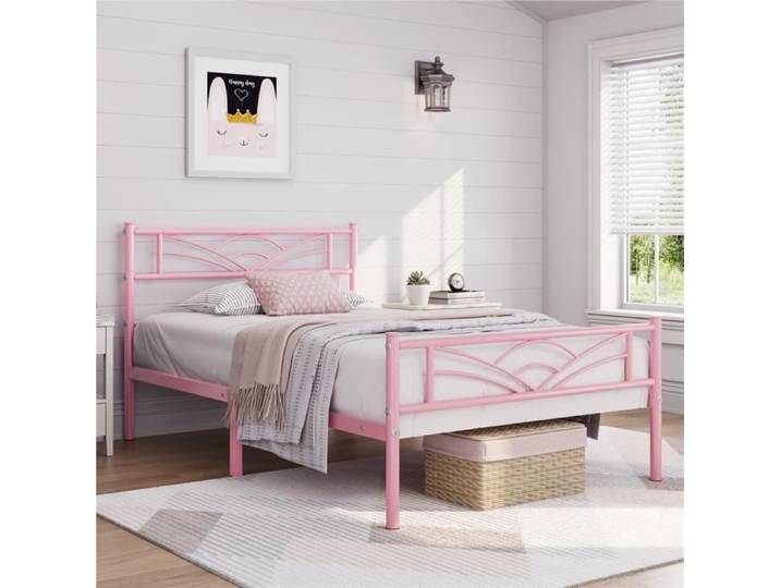 Lit Simple en Métal - YAHEETECH - Assemblage Simple - Rose - 90x200cm