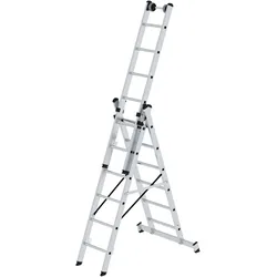 Munk, Leiter + Gerüst, Sprossen-Mehrzweckleiter 3-teilig mit nivello-Traverse und Wandlaufrollen 3x6 Sprossen (Mehrzweckleiter, 306.70 cm)