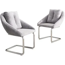 Merax Freischwinger (Set, 2 St), 2er Set Esszimmerstühle mit Rückenkissen Polsterstuhl Schwingstühle, Grau