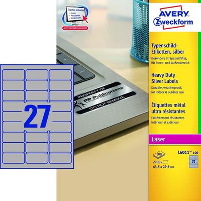 Avery Zweckform Typenschild-Etiketten 63,5x29,6mm elektronische Komponenten VE=100 Bogen/2.700 Etiketten silber