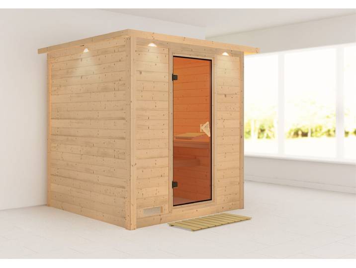 Sauna KARIBU Menja , beige (naturbelassen), ohne Ofen, (ohne Ofen), Saunen, Sauna, ohne Ofen