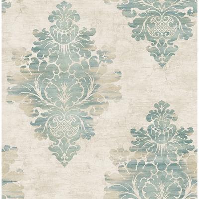 Seabrook Designs Lara Distressed Damask Unpasted Wallpaper