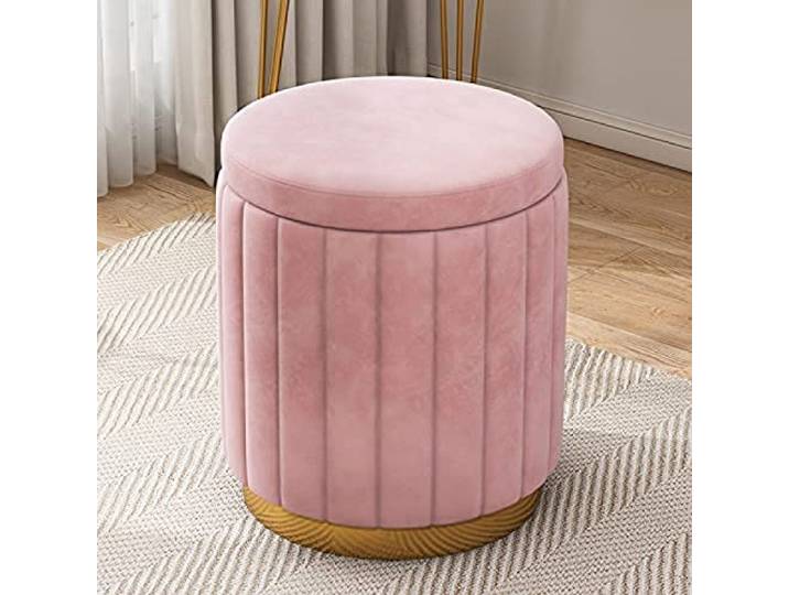 IXMLDAXD Der Stuhl, Large Velvet Storage Ottoman - Upholstered Foot Rest Stool with Gold Base for Vanity or Living Room(Pink)