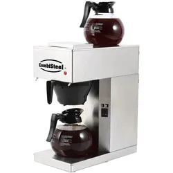 Kaffeemaschine inkl. 2 Kaffeekanne aus Glas 1,8 Liter | 45,5x20,5x40,5cm | Edelstahl + CHEFGASTRO Geschirrtuch