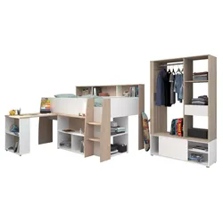 JUGENDZIMMER weiß, Eiche, Komplett-Set 2-teilig mit viel Stauraum