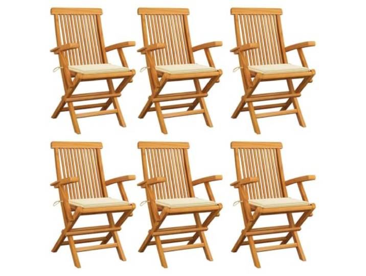 HPUYRFG Klappstühle mit cremefarbenen Kissen, 6-teilig, Massivholz Teakholz Glatte Oberfläche, feuchtes Tuch reinigt leicht, klappbar, 110 kg Belastbarkeit, flexibel umstellbar