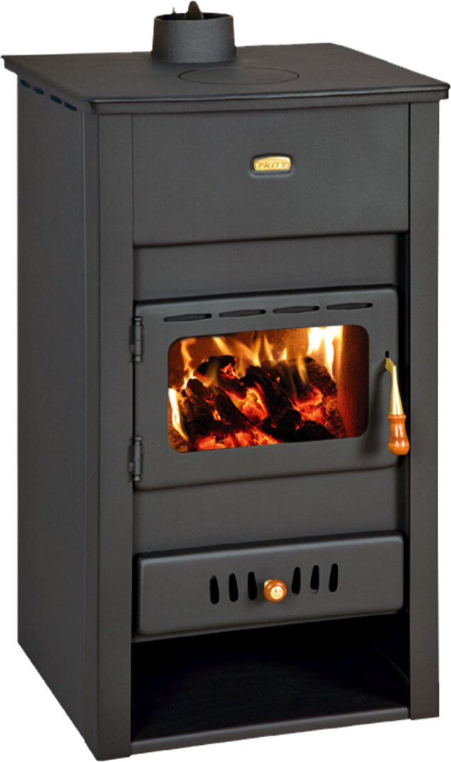 Kaminofen, Holzofen Wasserführend Prity, Modell K2 CP W13, Obere Platte aus Gusseisen, Leistung 15kW