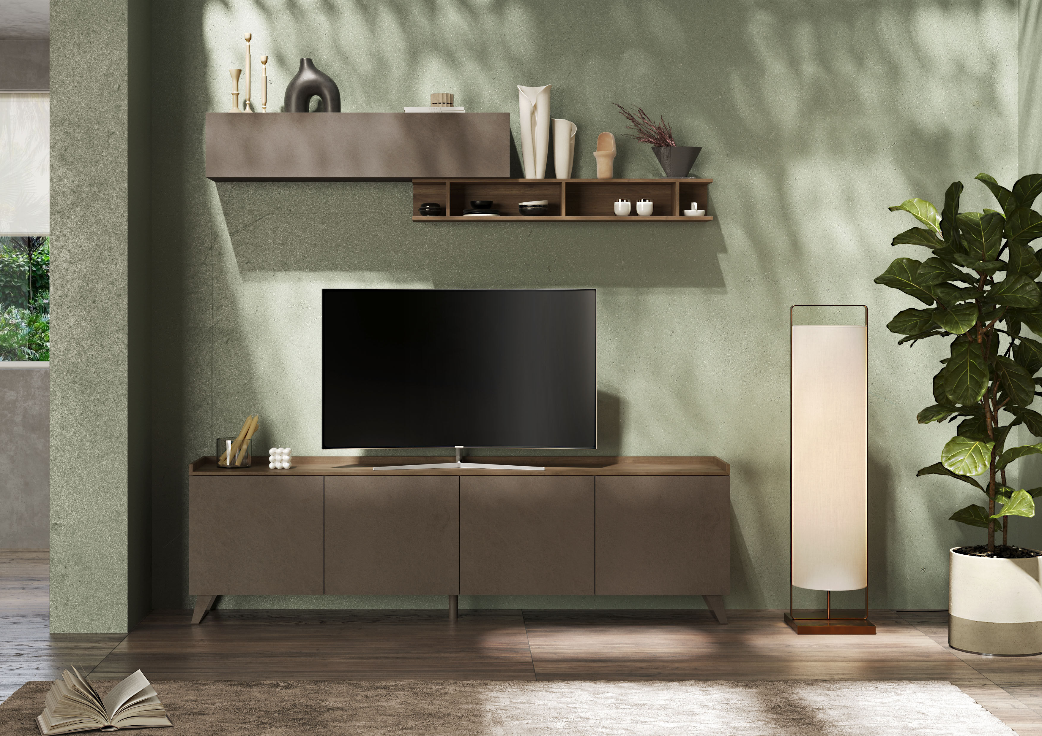 Wohnwand HOME AFFAIRE "Tray", braun (bronzo), Kastenmöbel-Sets, Wohnwand, 3-teilig