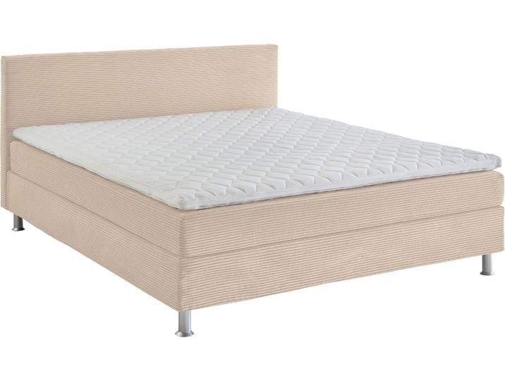 Boxbett, Cord, Beige, 160×200 cm, Bonnellfederkern-Matratze & Topper, ATLANTIC HOME COLLECTION