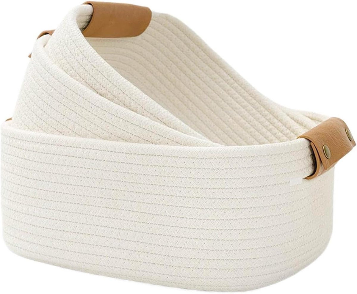 Set van 3 handgeweven opbergmanden van katoentouw in beige bruin