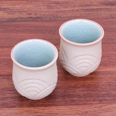 Novica Handmade Gentle Waves Celadon Ceramic Cups (Pair)