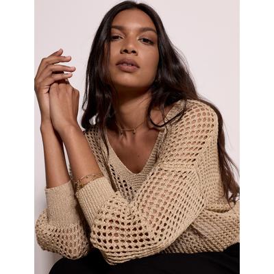 V-Ausschnitt-Pullover APRICOT "Gold schimmernder Pullover", Damen, Gr. XL (42), gold, Strick, Obermaterial: 85% Polyester PES. 15% Polyacryl PAN., gemustert, Modisch, Normale Länge, V-Ausschnitt, Gerippt, Pullover, mit Metallfäden