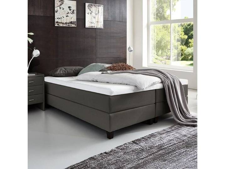 HOMELIV. Boxspringbett Luciano Webstoff ohne Kopfteil 120x200cm Box Federung Härtegrad: H2 Dunkelgrau klassischer Stil