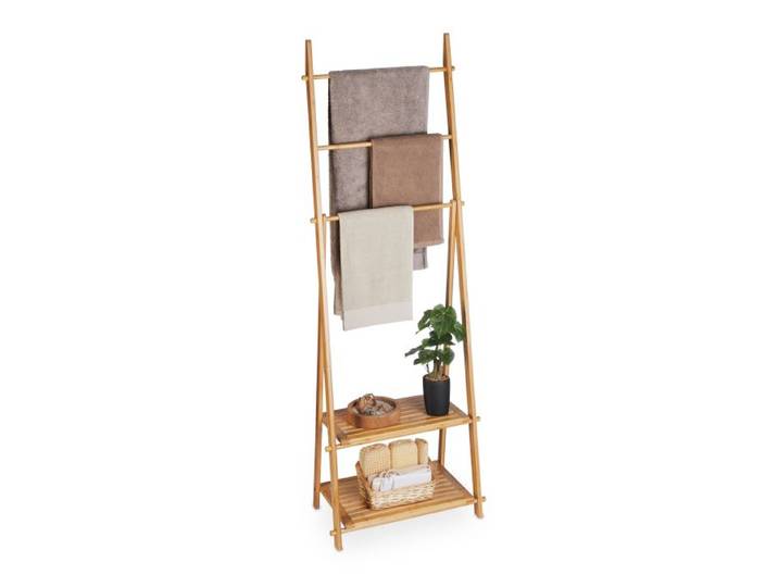 Relaxdays Handtuchständer Bambus 3 Stangen