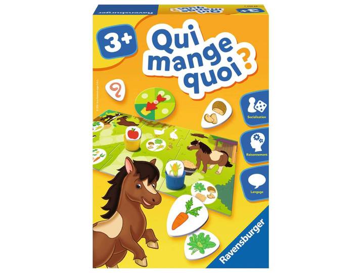 Ravensburger- Jeu Educatif- Qui mange quoi?- Découverte des animaux- A partir de 3 ans- 24034