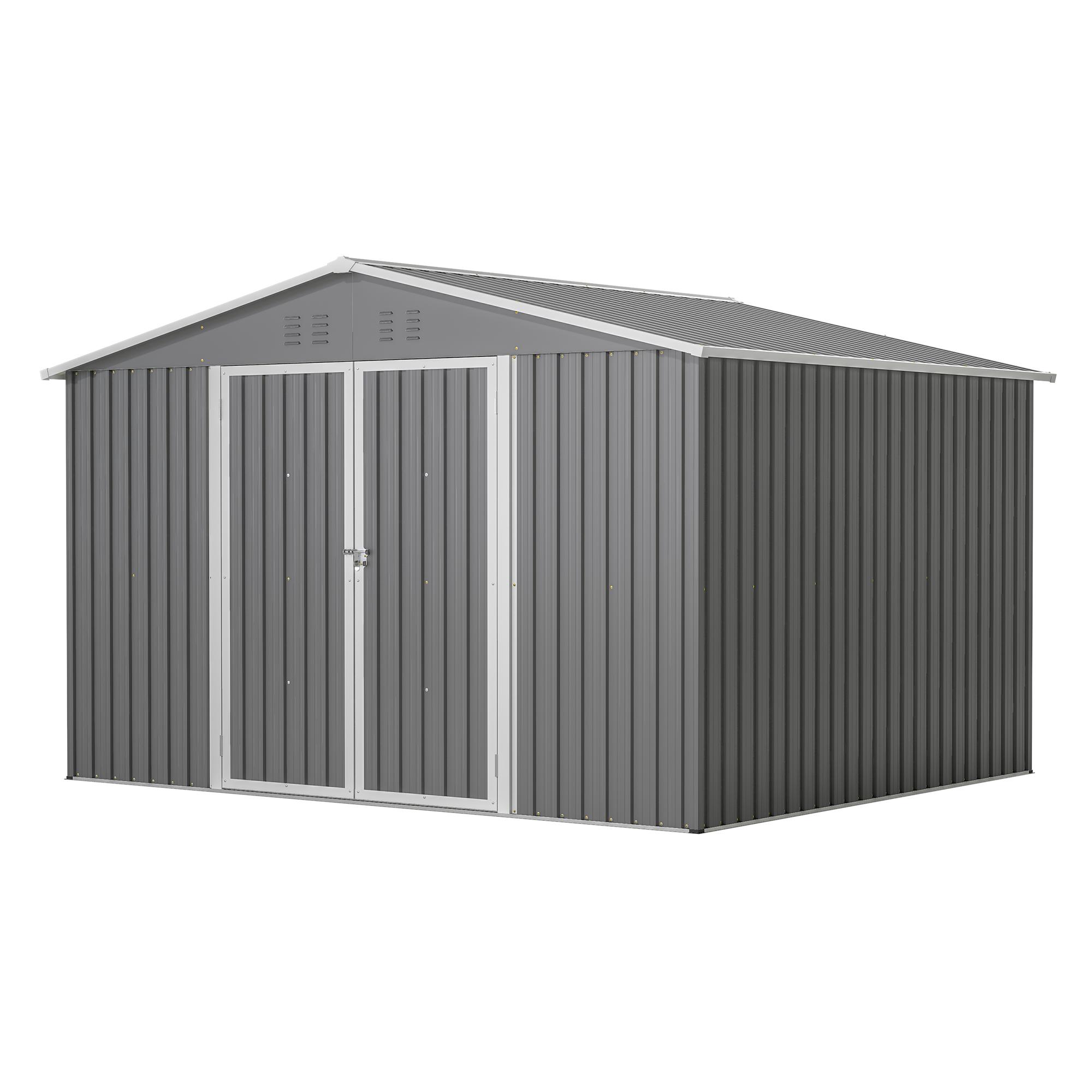 Geräteschuppen Metall Gartenhaus Satteldach XXXL 300x252x191, sicheres Lager für Gartengeräte & Werkzeug. Gray
