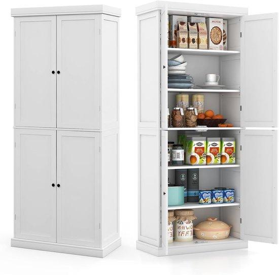 Famanu Hoher Buffetkasten mit Doppel-Türen und verstellbaren Einlegeböden - Weiß