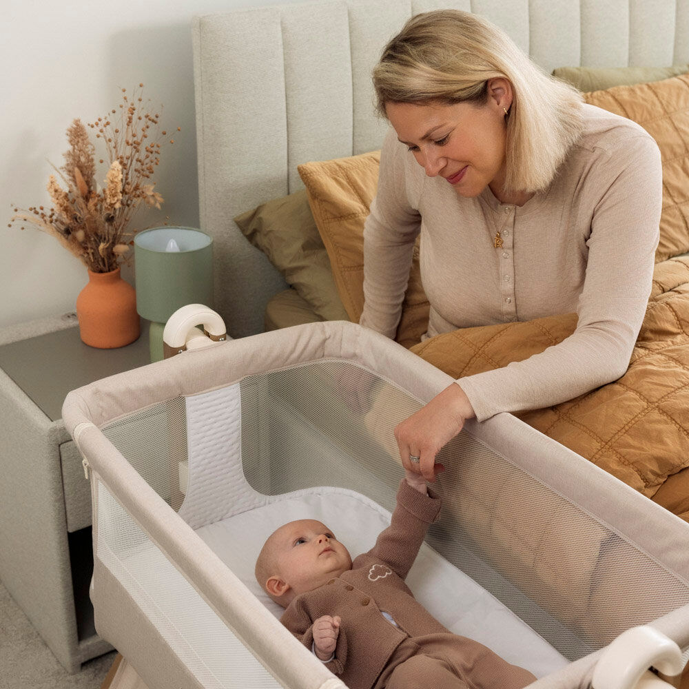 Obaby Cloud Bedside Crib Oatmeal 81.6cm H X 52cm W X 100cm L