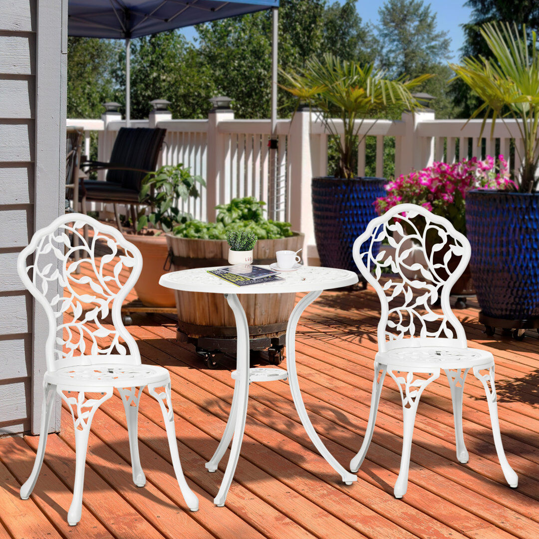 Lily Manor Walsall 3 Pcs Aluminium Bistro Set Dining Table Chairs Antique White White 2