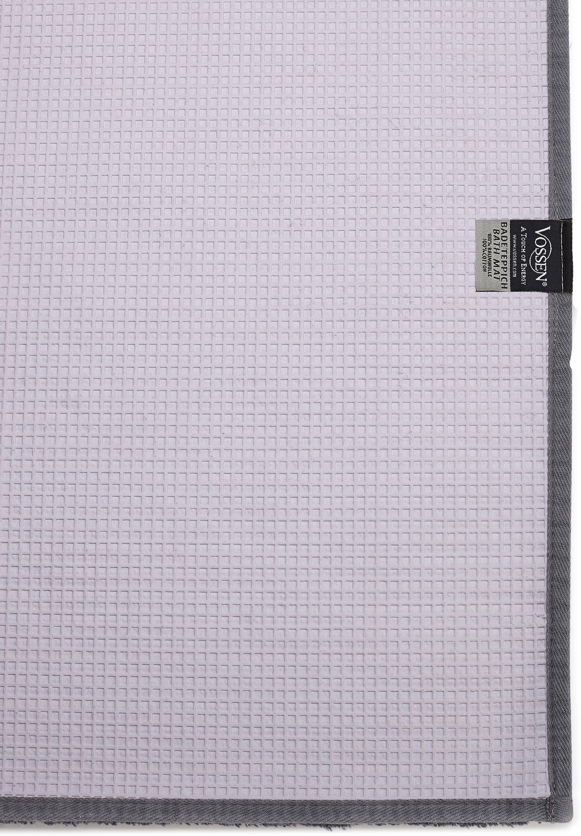 Badematte VOSSEN "Exclusive" Gr. 2, grau (flanell), H:20mm, Baumwolle, Badematten, Badematte, Badteppich, Uni-Farben, Karo Muster, Hoch-Tief Effekt, reine Baumwolle flanell rechteckig (55cm x 65cm )