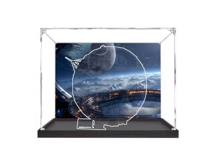 Acryl-Vitrine, kompatibel mit Le-go 75419 Todesstern-Modell, staubdichte Box, transparente Box, Displaybox (nur Vitrine) (schwarzer Sockel + Rückenspray 3 mm)