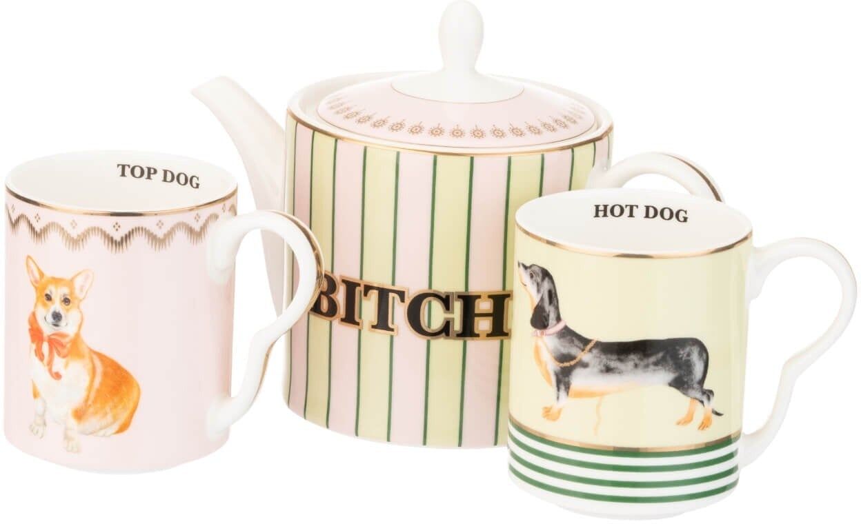 Yvonne Ellen Bone China Teapot & 2-Piece Mug Set - Doggie