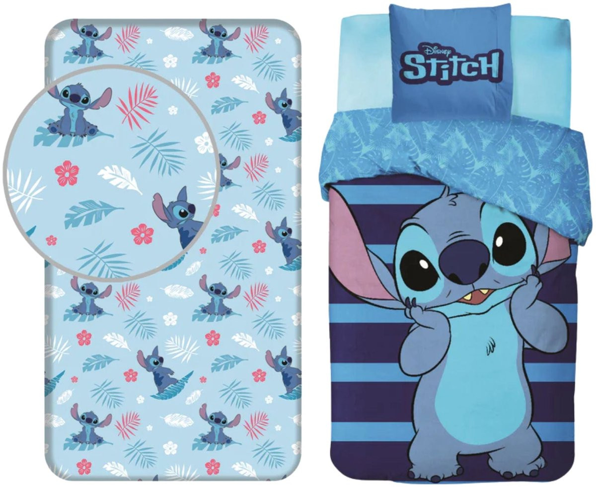 Lilo & Stitch slaapkamerset met dekbedovertrek en hoeslaken, 140x200 cm