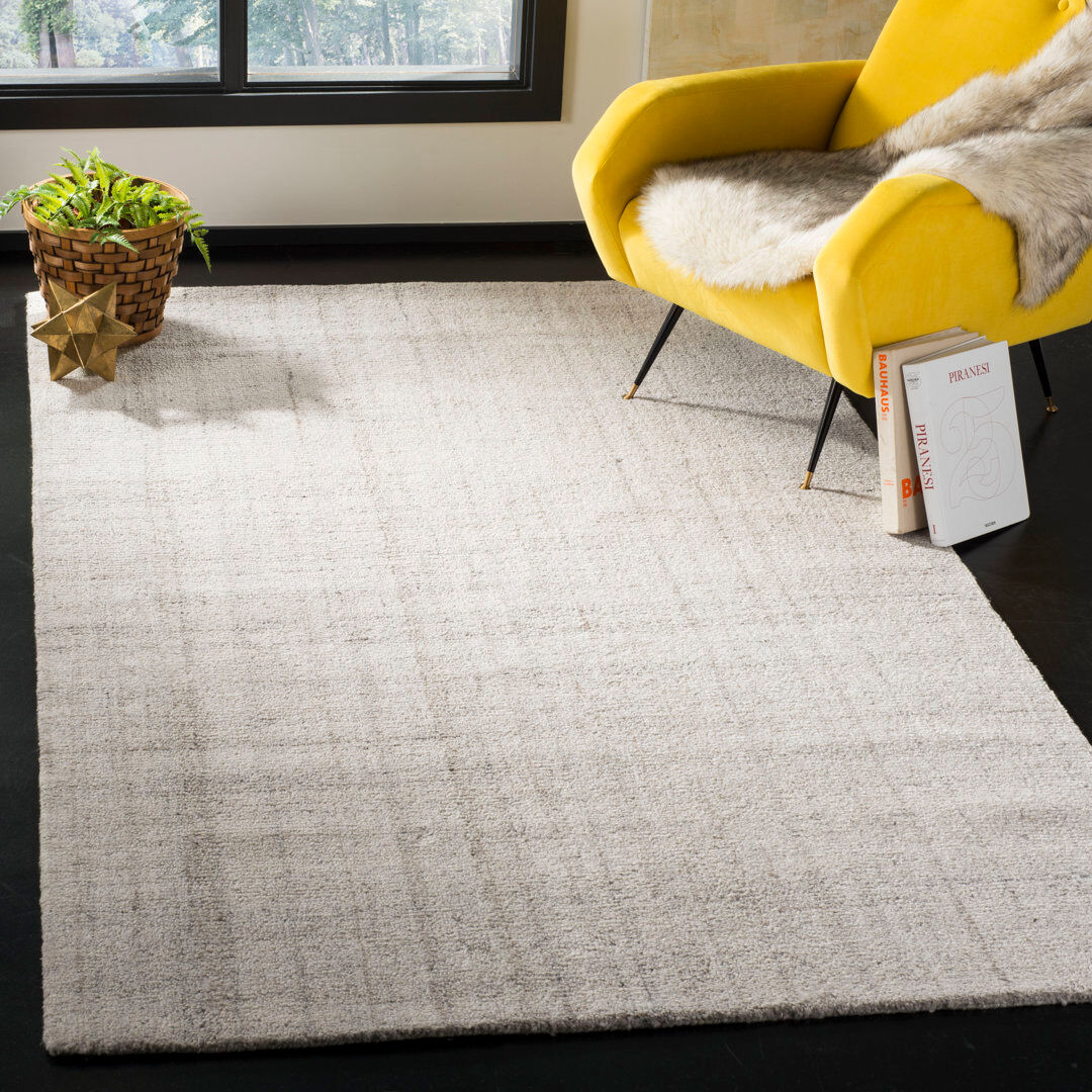 August Grove Conan Rectangle Striped Hand Woven Area Rug Light Grey Rectangle 91 x 152cm